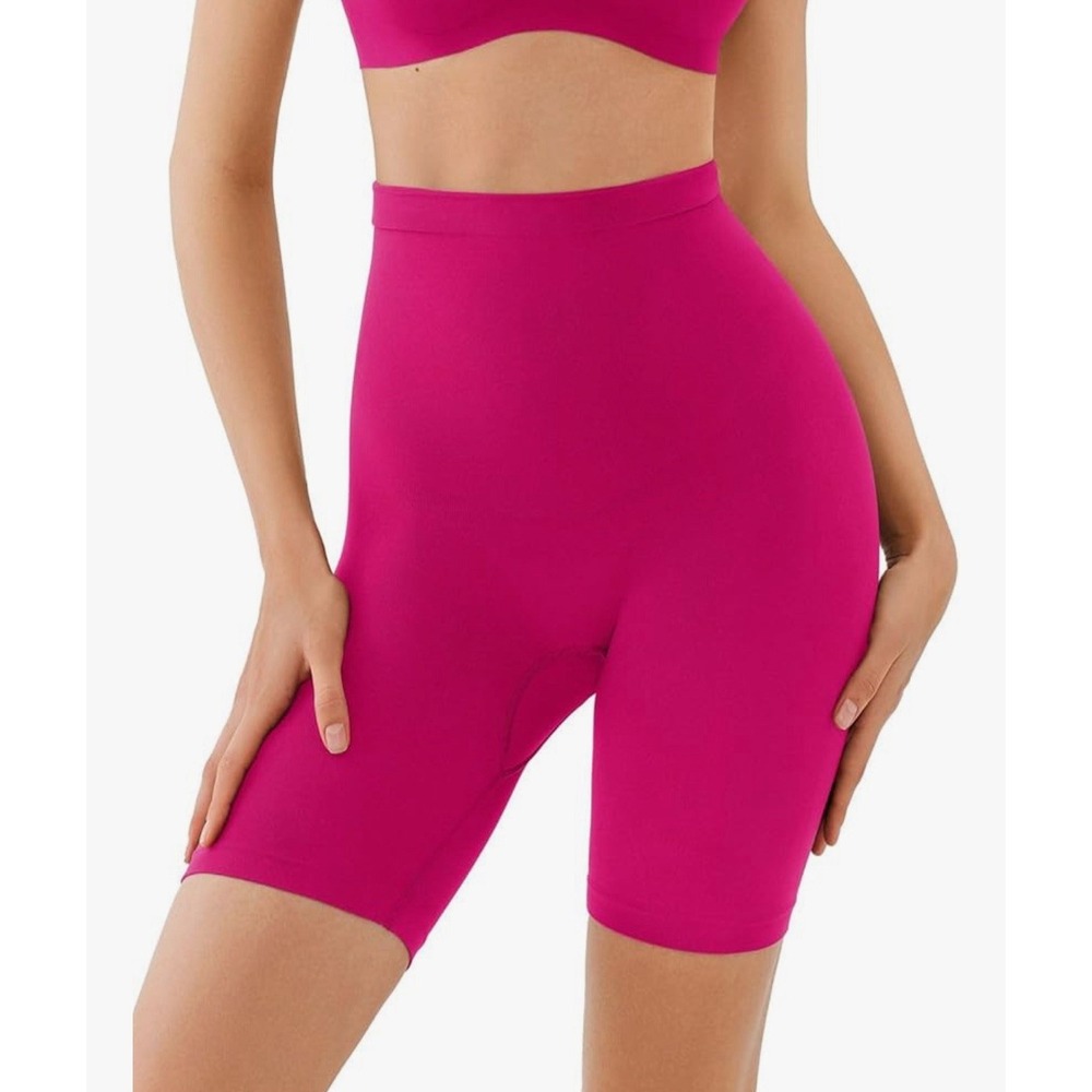 Womens High Waist Seamless Body Shaper Shorts Tummy Control Butt Lift Pink Large